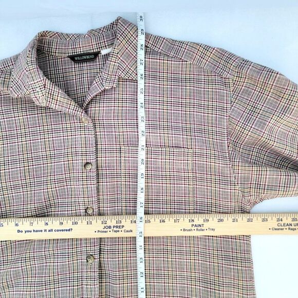 Vintage Willowbend Womens L Plaid Beige Barn Red Mustard Button Up Flannel Shirt - Picture 10 of 12